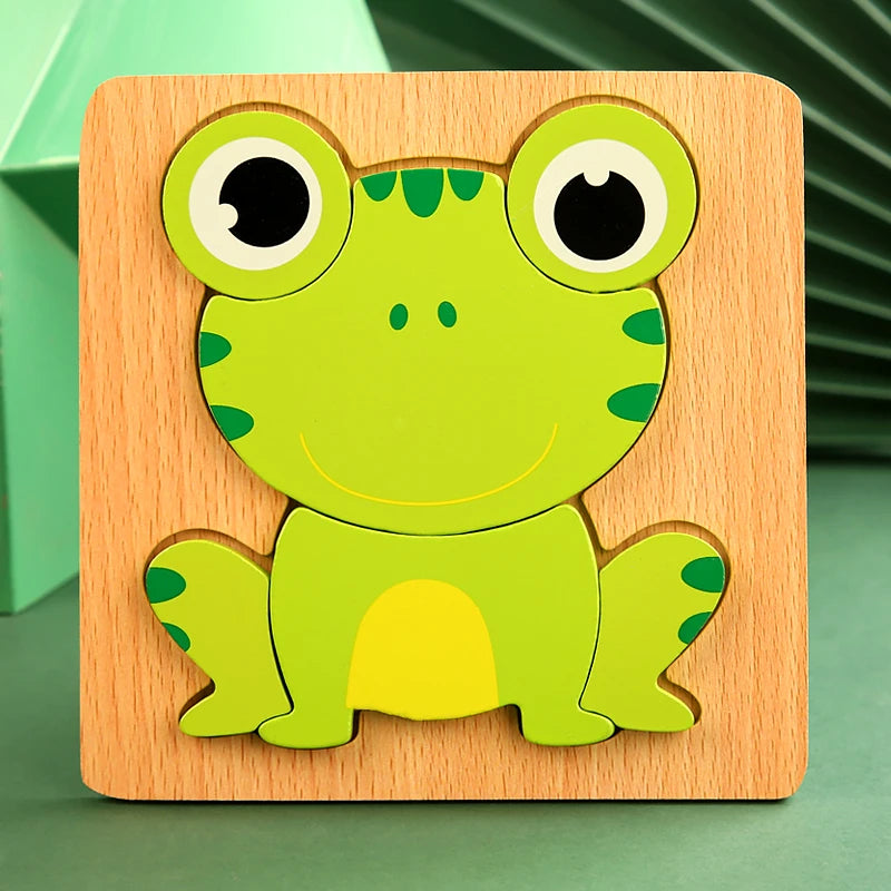 chunky wooden frog jigsaw toddler 3D montessori early learning preschool gift cartoon animal – Frog