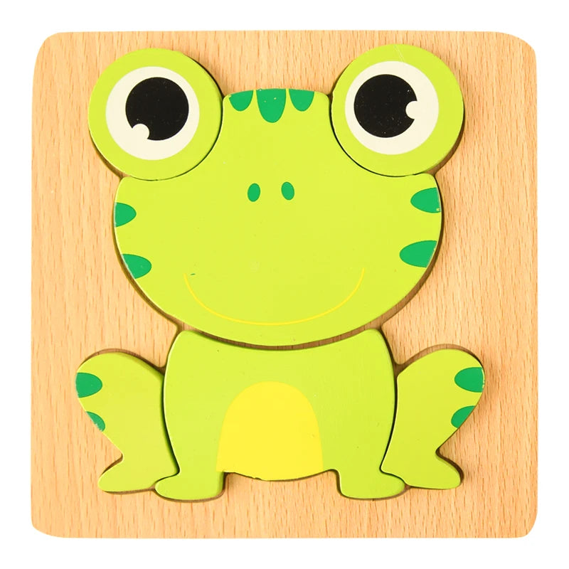 wooden frog puzzle toddler chunky 3D jigsaw early learning montessori birthday gift kids – Frog