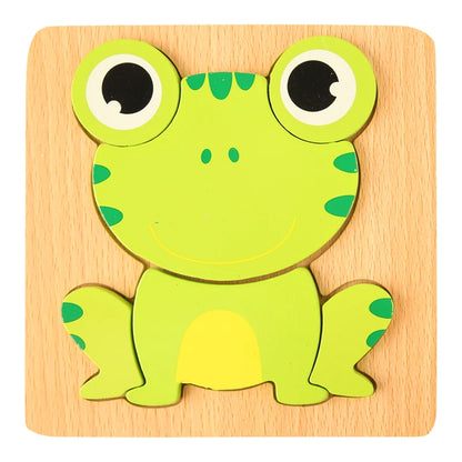 wooden frog puzzle toddler chunky 3D jigsaw early learning montessori birthday gift kids – Frog
