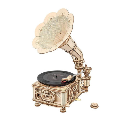wooden gramophone record player DIY kit assembled vintage phonograph plays real 7 and 10 inch vinyl adult build