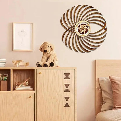 wooden kinetic wall art rotating spiral sculpture handmade living room decor gift Bloom Wave Swirl