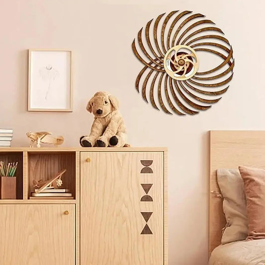 wooden kinetic wall art rotating spiral sculpture handmade living room decor gift Bloom Wave Swirl
