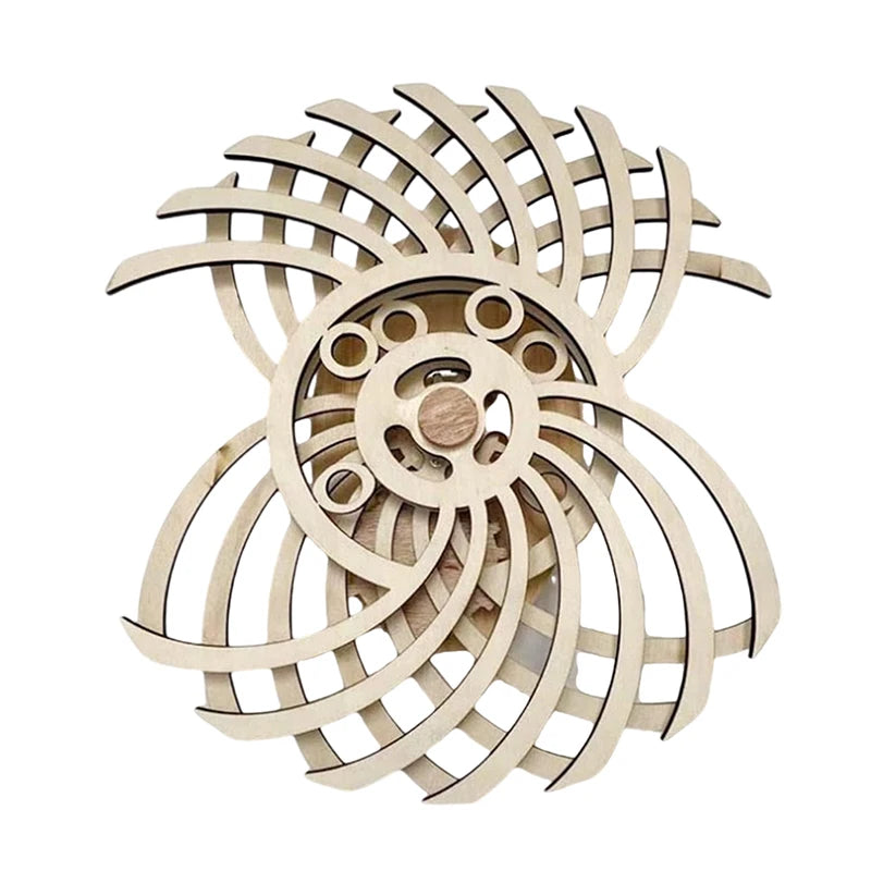 wooden kinetic wall art rotating spiral sculpture handmade living room decor gift Bloom Wave Swirl