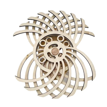 wooden kinetic wall art rotating spiral sculpture handmade living room decor gift Bloom Wave Swirl