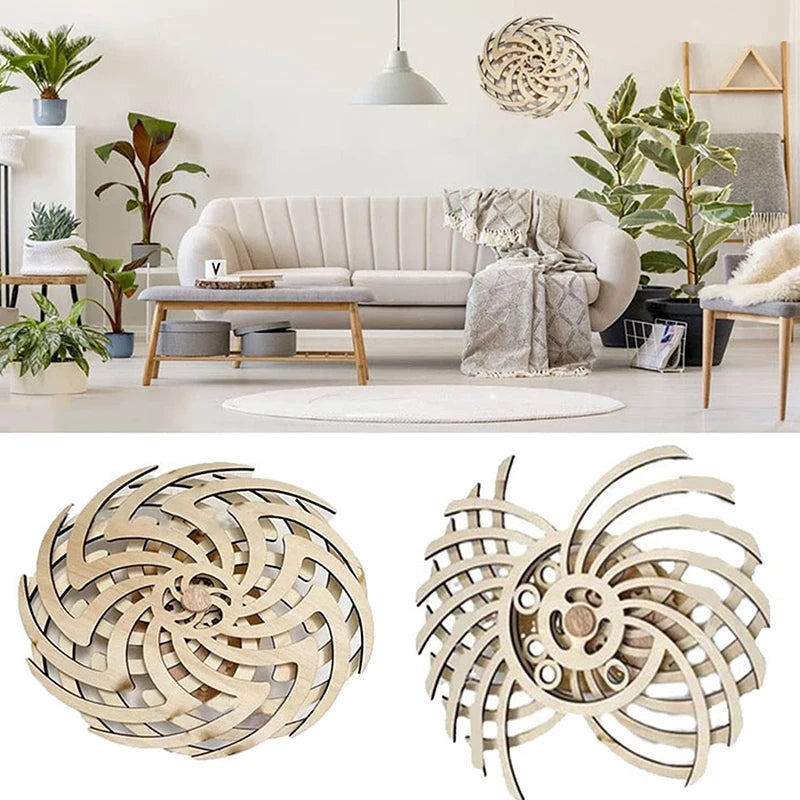 wooden kinetic wall art rotating spiral sculpture handmade living room decor gift Bloom Wave Swirl