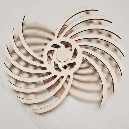 wooden kinetic wall art rotating spiral sculpture handmade living room decor gift Bloom Wave Swirl