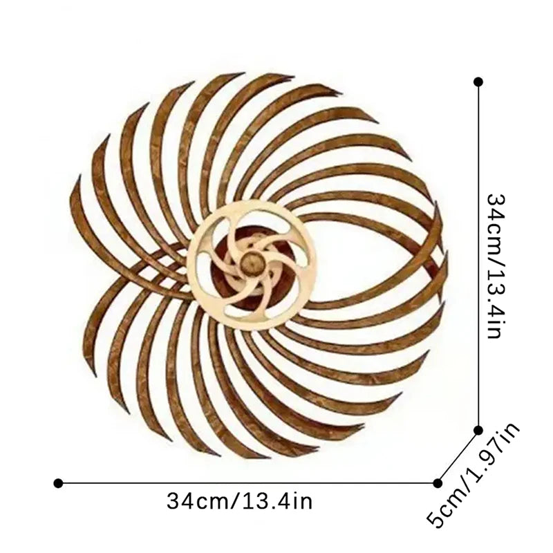 wooden kinetic wall art rotating spiral sculpture handmade living room decor gift Bloom Wave Swirl