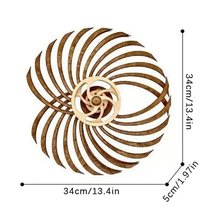 wooden kinetic wall art rotating spiral sculpture handmade living room decor gift Bloom Wave Swirl