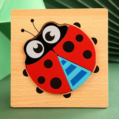 wooden ladybug puzzle chunky 3D toddler jigsaw cartoon animal montessori early learning toy – Ladybug