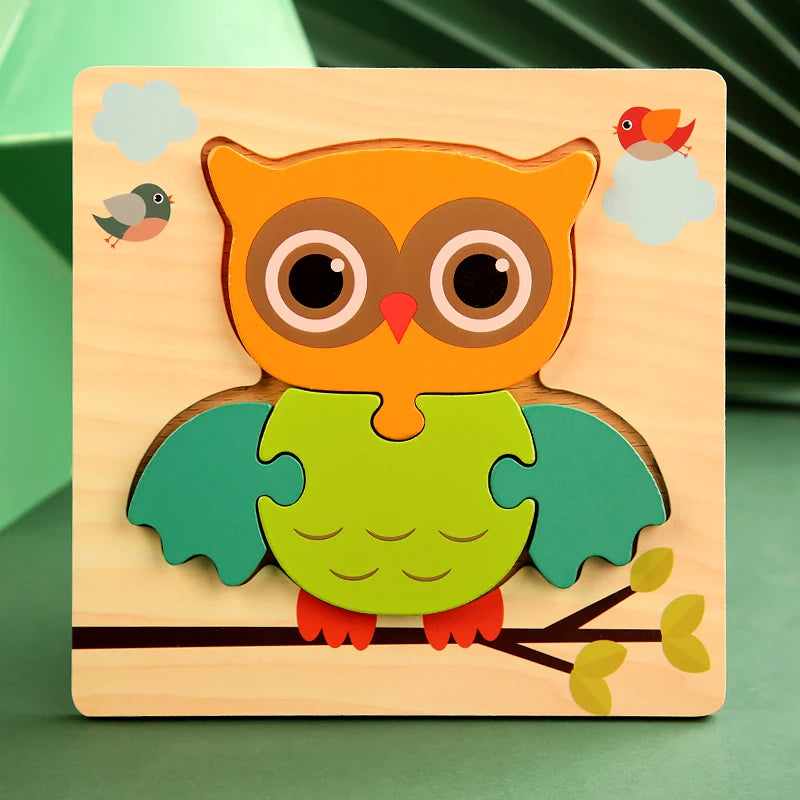 wooden owl branch puzzle chunky toddler 3D jigsaw cartoon animal montessori nursery learning – Owl Branch