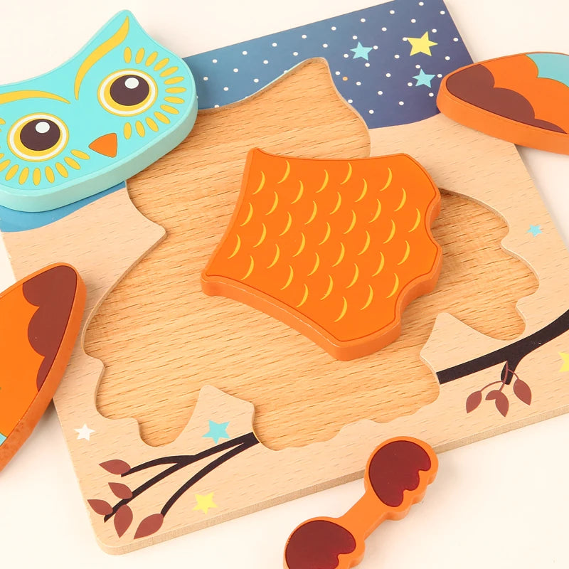 chunky wooden owl puzzle toddler montessori cartoon animal jigsaw nursery decor preschool toy – Owl Branch