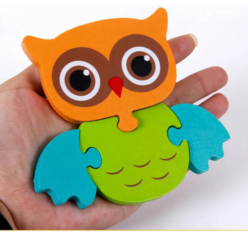 chunky 3D wooden puzzle scale toddler hand grip montessori cartoon animal early learning gift – Owl Branch