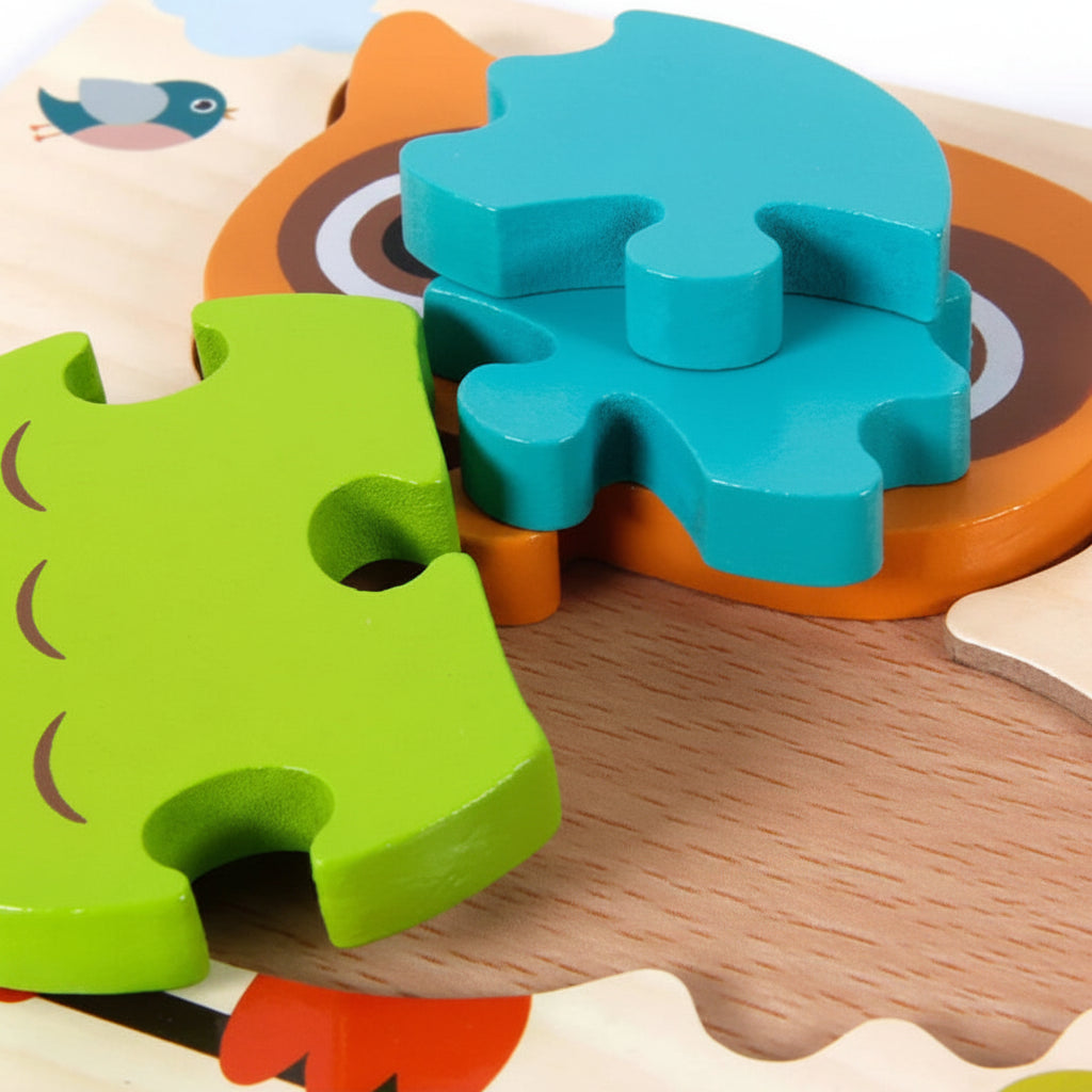 smooth-sanded wooden puzzle edges toddler safe 3D jigsaw montessori learning – Frog, Owl Branch, Owl Stars, Crab, Butterfly, Ladybug, Bee, Duck, Car