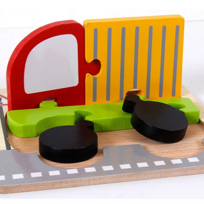wooden vehicle puzzle chunky toddler 3D jigsaw montessori transport learning preschool toy – Car