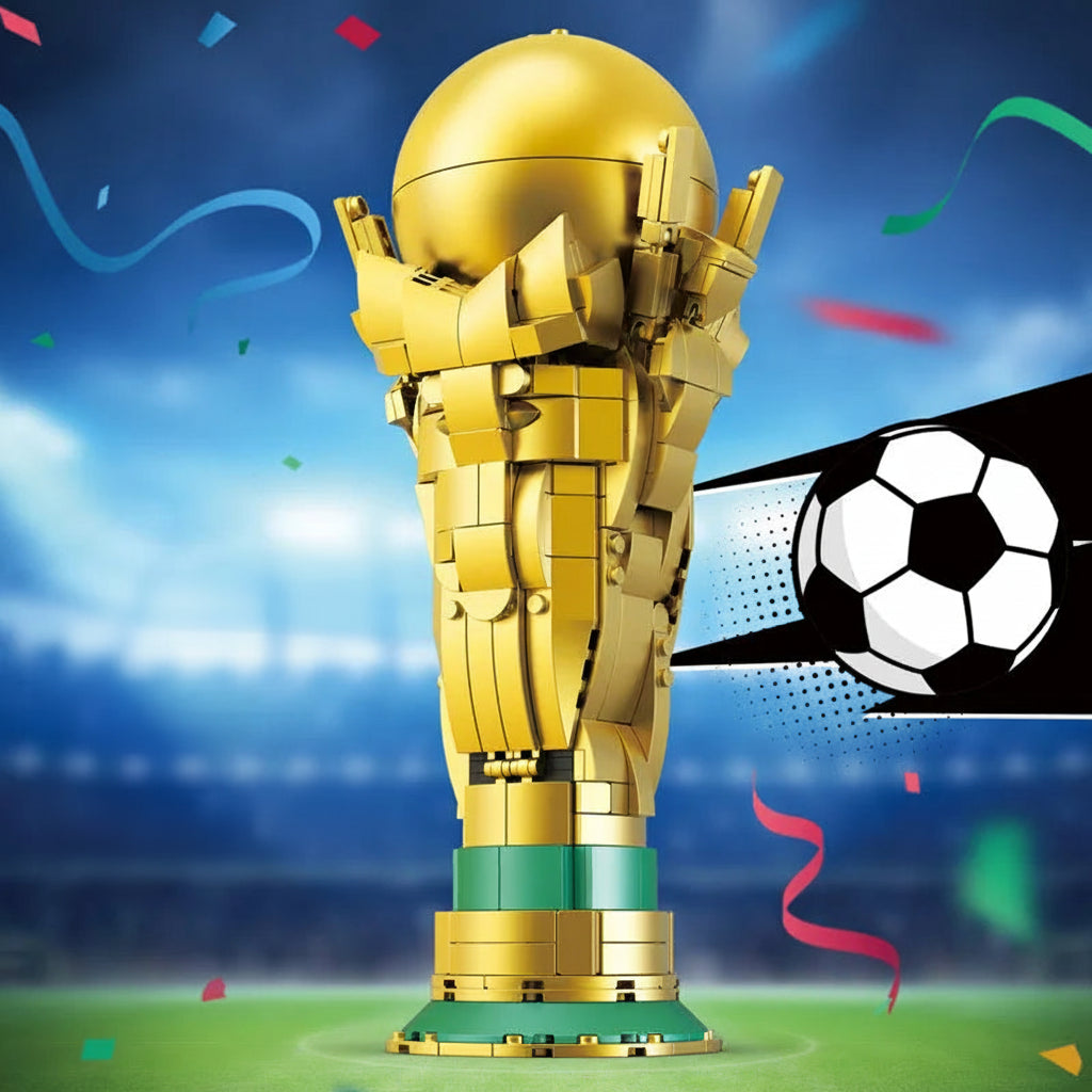 World cup soccer trophy building block set gold football fan desk decor DIY assembly kit 3256811620185542