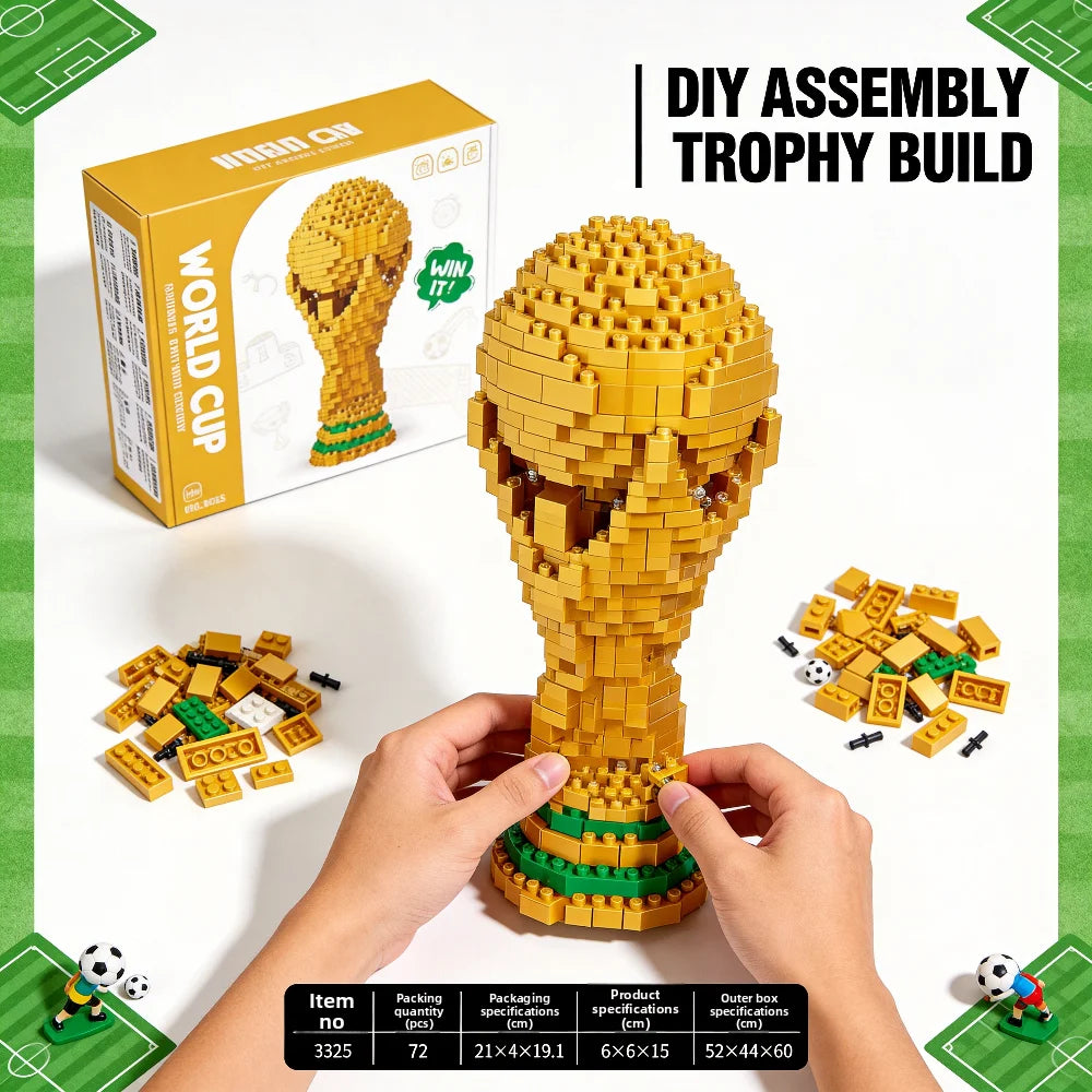  World cup soccer trophy building block set gold football fan desk decor DIY assembly kit 3256811593245210