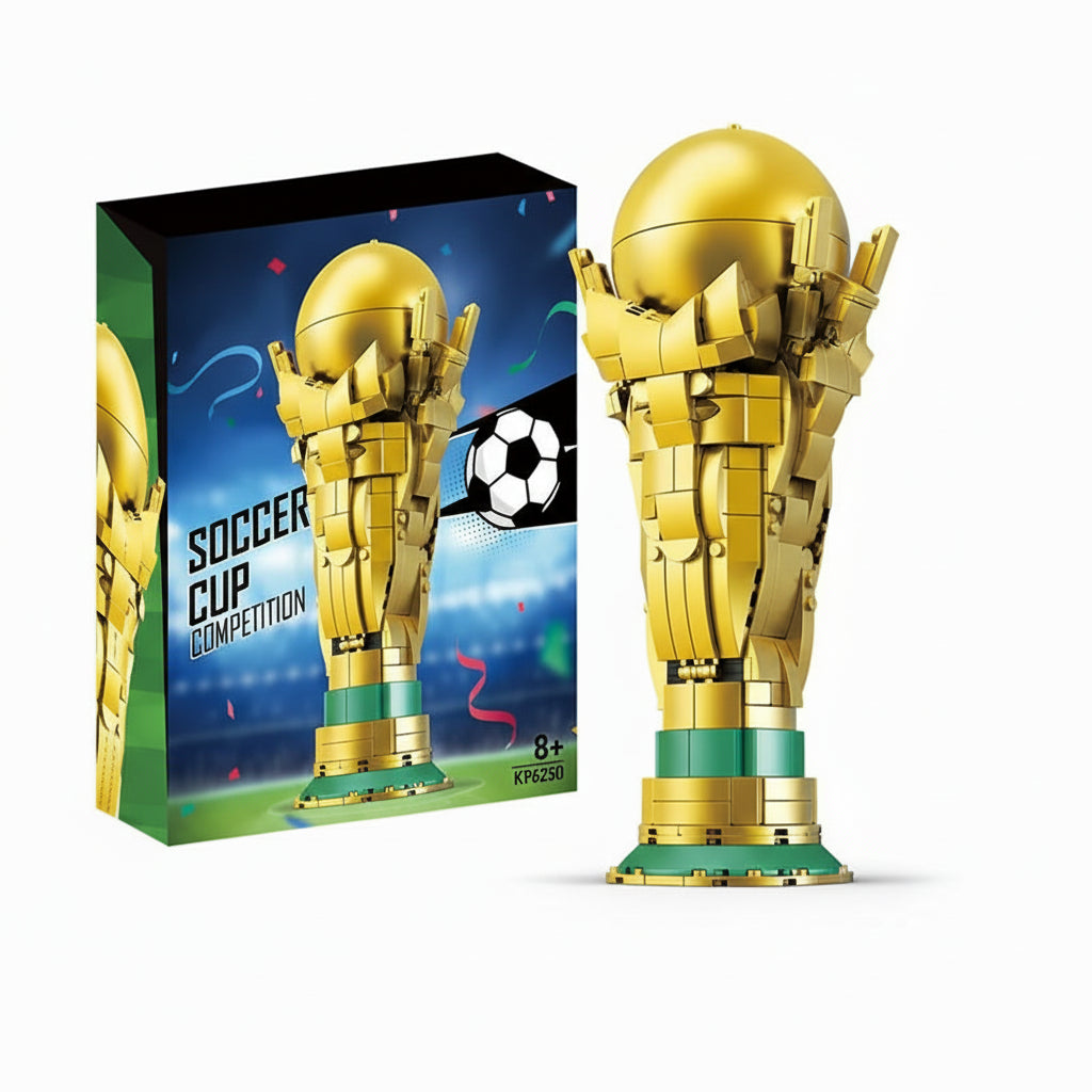 World cup soccer trophy building block set gold football fan desk decor DIY assembly kit 3256811620185542