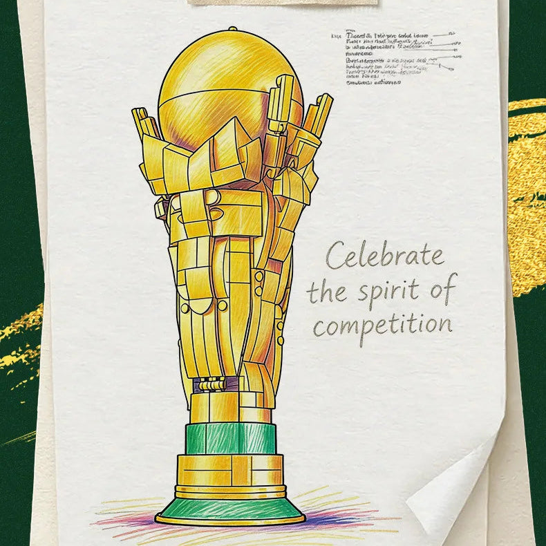 World cup soccer trophy building block set gold football fan desk decor DIY assembly kit 3256811620185542