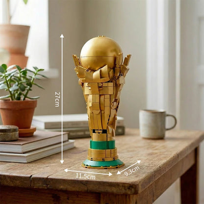  World cup soccer trophy building block set gold football fan desk decor DIY assembly kit 3256811620185542