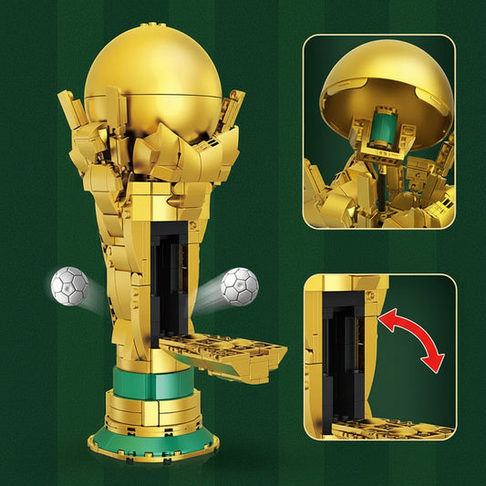World cup soccer trophy building block set gold football fan desk decor DIY assembly kit 3256811620185542
