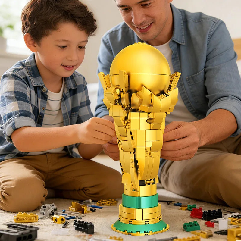 World cup soccer trophy building block set gold football fan desk decor DIY assembly kit 3256811620185542
