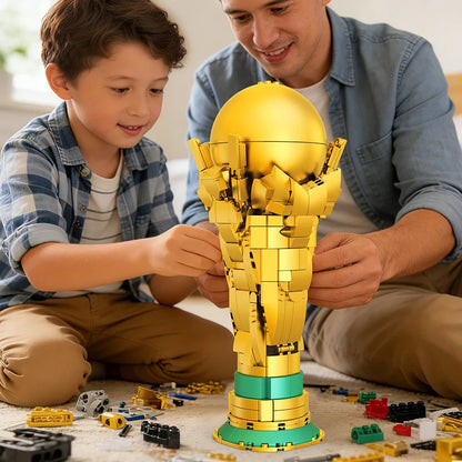 World cup soccer trophy building block set gold football fan desk decor DIY assembly kit 3256811620185542