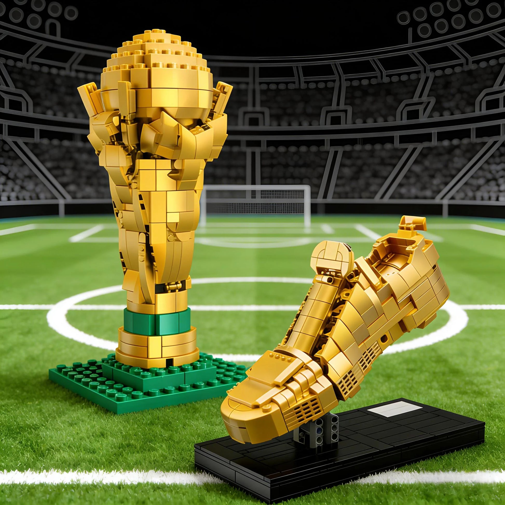 World cup soccer trophy building block set gold football fan desk decor DIY assembly kit 3256811620185542