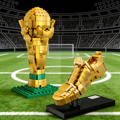 World cup soccer trophy building block set gold football fan desk decor DIY assembly kit 3256811620185542