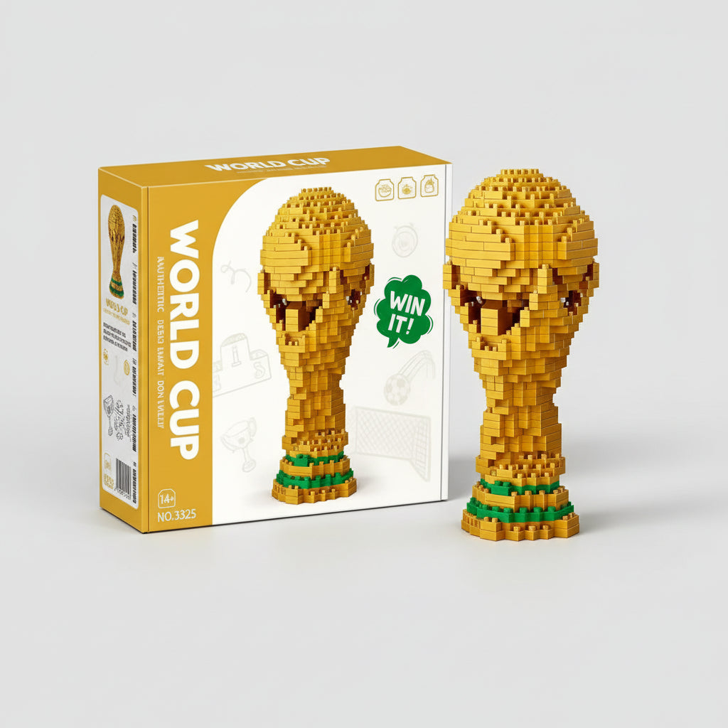 World cup soccer trophy building block set gold football fan desk decor DIY assembly kit 3256811593245210