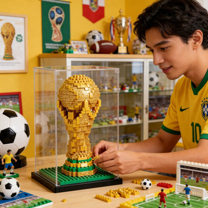 World cup soccer trophy building block set gold football fan desk decor DIY assembly kit 3256811593245210