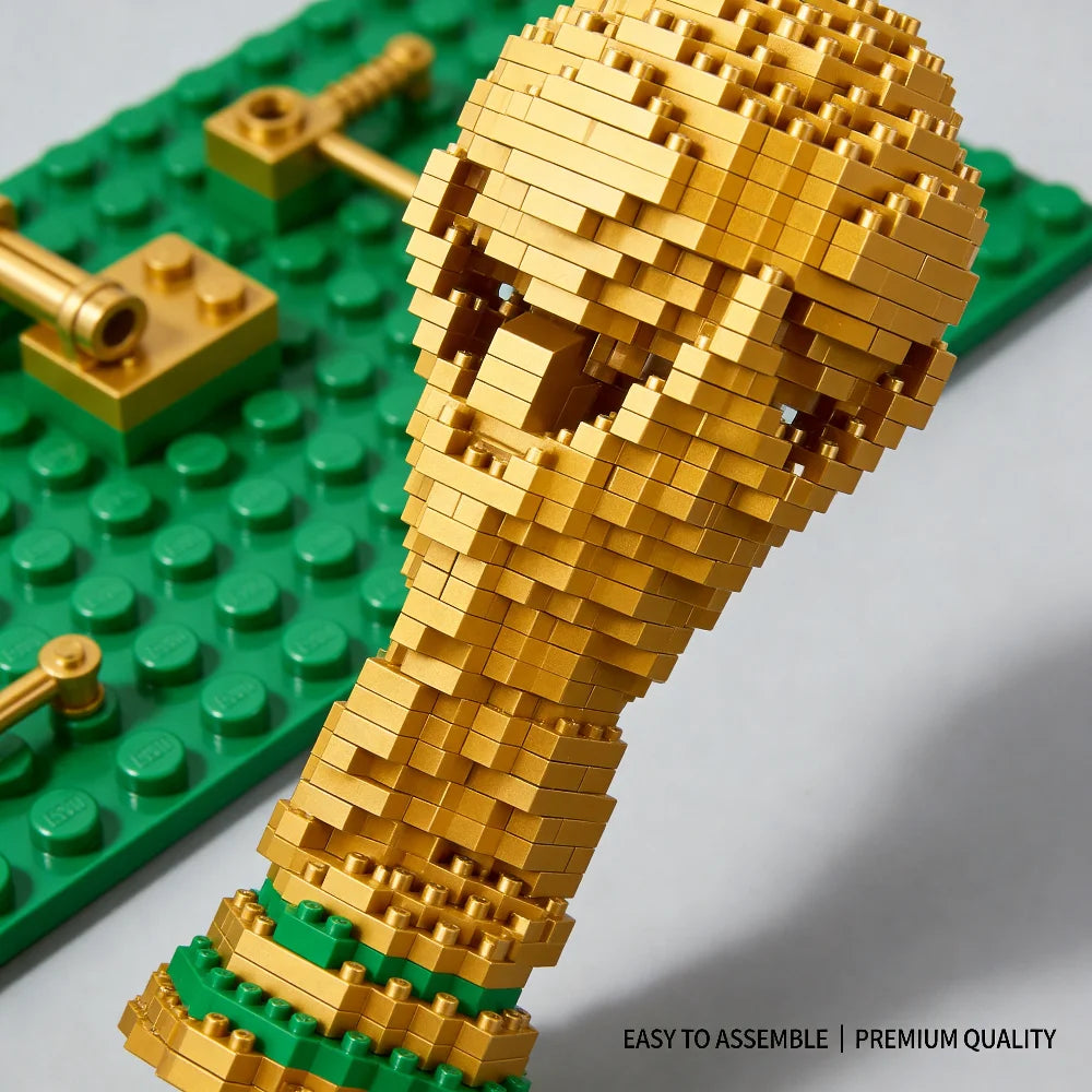 World cup soccer trophy building block set gold football fan desk decor DIY assembly kit 3256811593245210