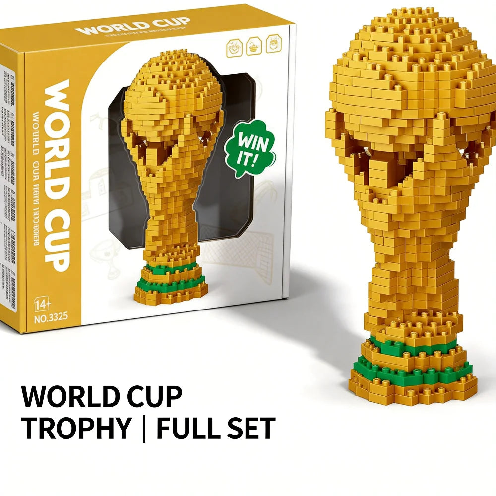 World cup soccer trophy building block set gold football fan desk decor DIY assembly kit 3256811593245210