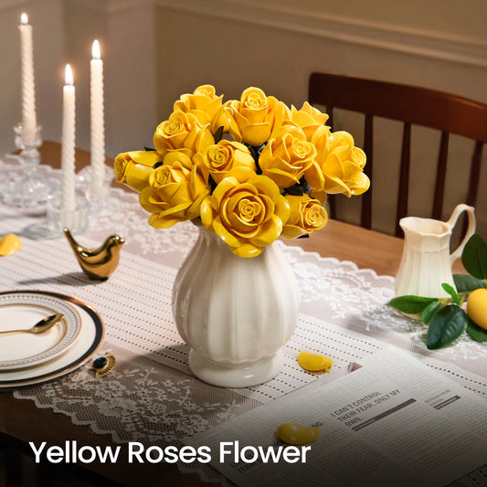 Yellow Rose Building Blocks Bouquet Set | Botanical Flower Brick Kit for Adults Home Decor