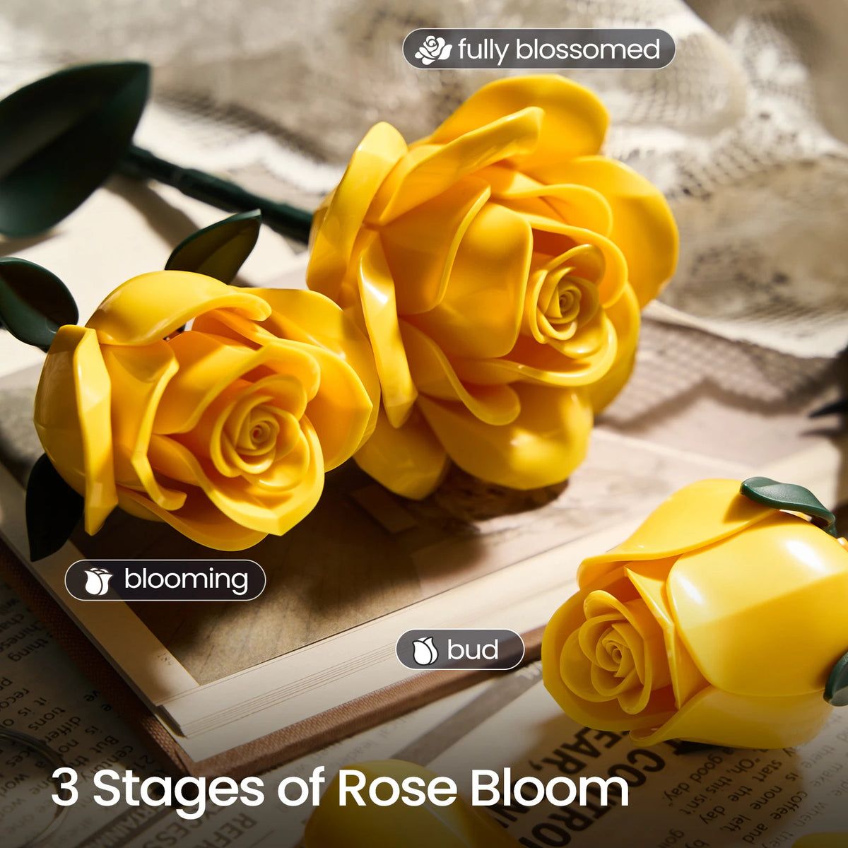 Blocks R Rose Yellow Rose Building Blocks Bouquet Set | Botanical Flower Brick Kit ...