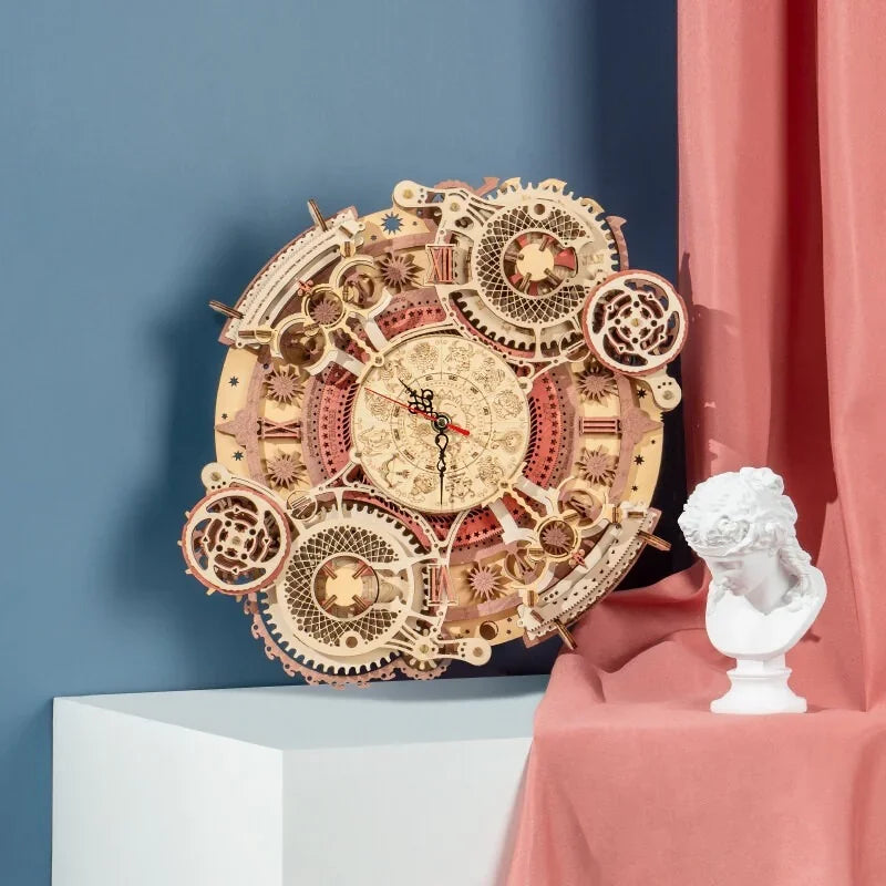 wooden 3D puzzle wall clock 168 piece DIY assembly model kit unique zodiac home decor for hobby