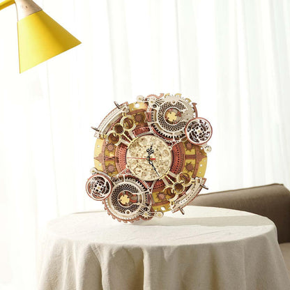 DIY 3D wooden zodiac clock kit functional wall timepiece adult craft project home decor mechanical model