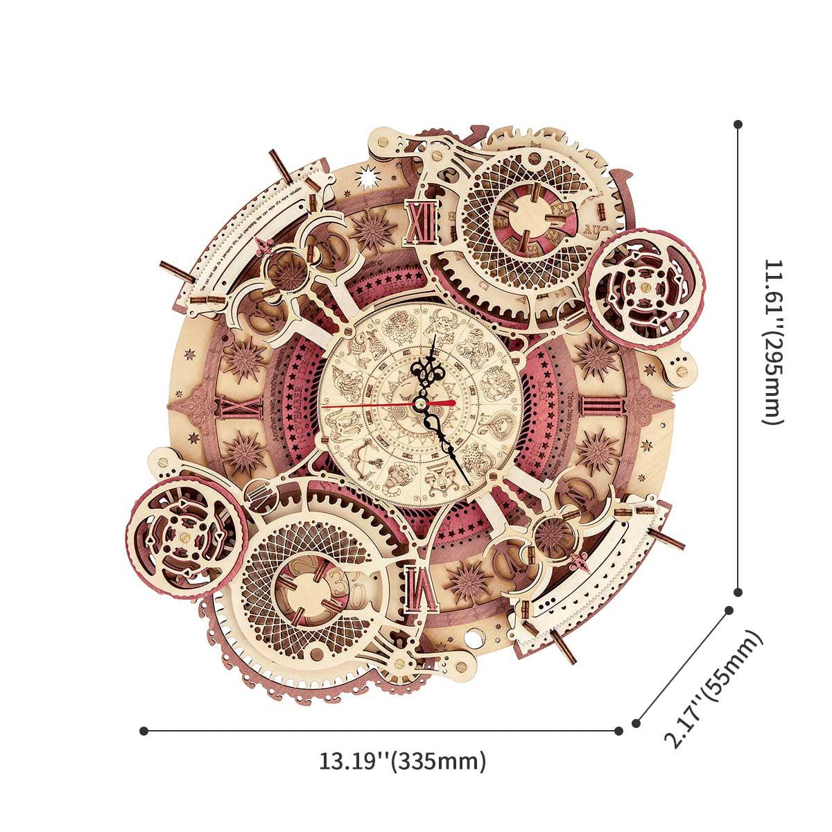 handmade wall clock 3D wooden puzzle DIY zodiac kit mechanical timepiece adult hobby home decor gift