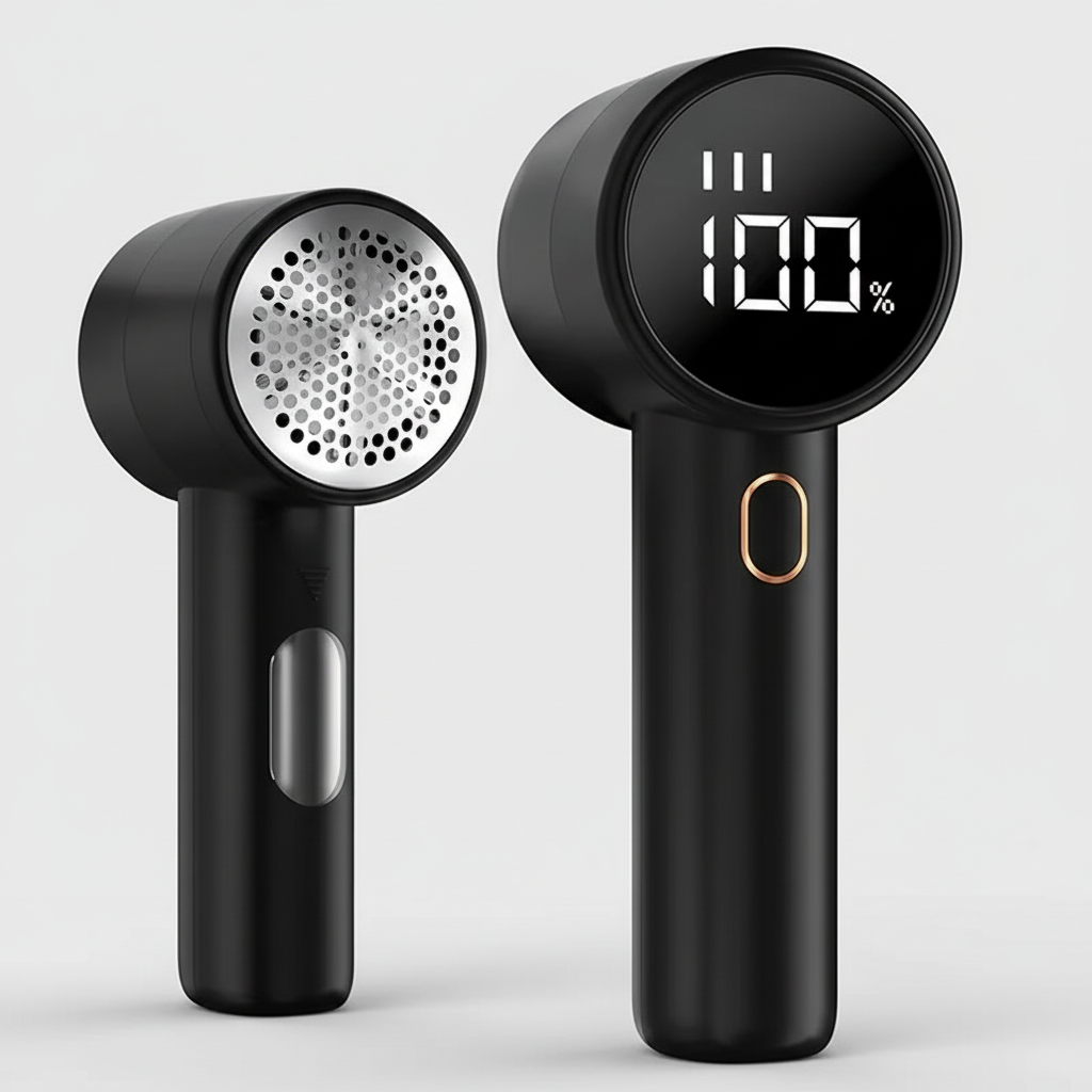 Puzzloria rechargeable electric fabric shaver with LED display and 6-blade stainless steel system for removing lint from clothing and furniture