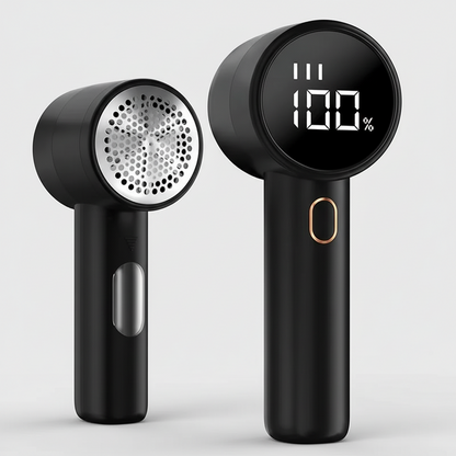 Puzzloria rechargeable electric fabric shaver with LED display and 6-blade stainless steel system for removing lint from clothing and furniture