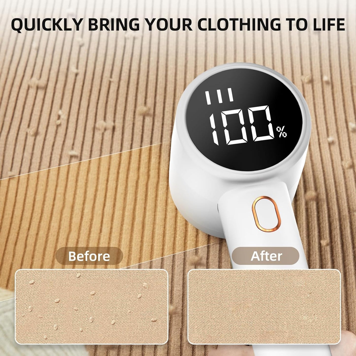 Puzzloria rechargeable electric fabric shaver with LED display and 6-blade stainless steel system for removing lint from clothing and furniture