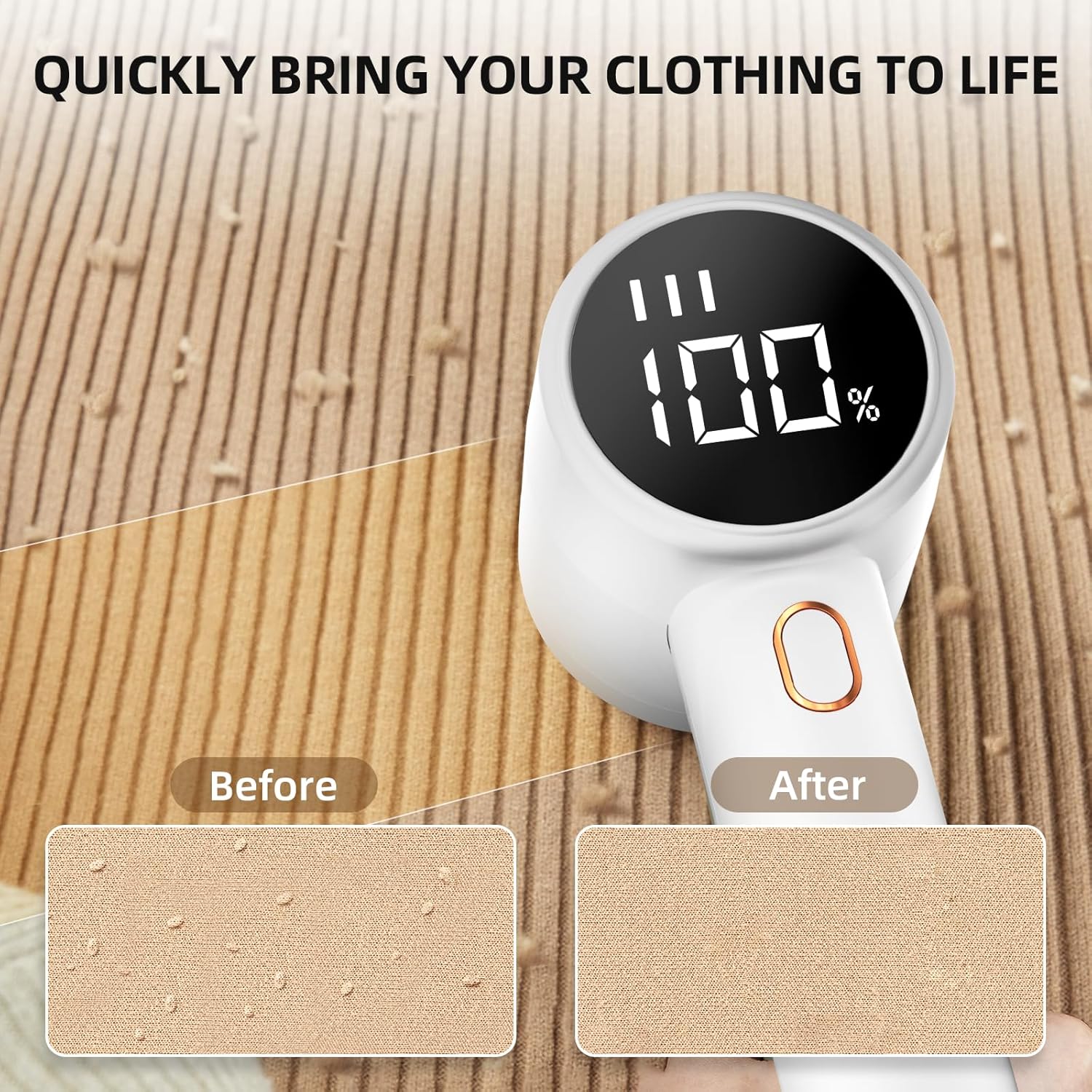 Puzzloria rechargeable electric fabric shaver with LED display and 6-blade stainless steel system for removing lint from clothing and furniture