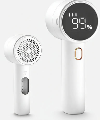 Puzzloria rechargeable electric fabric shaver with LED display and 6-blade stainless steel system for removing lint from clothing and furniture