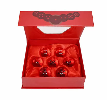 Dragon Ball Z crystal orbs collectible set with star patterns in orange red and blue colors
