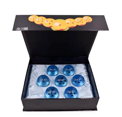 Dragon Ball Z crystal orbs collectible set with star patterns in orange red and blue colors