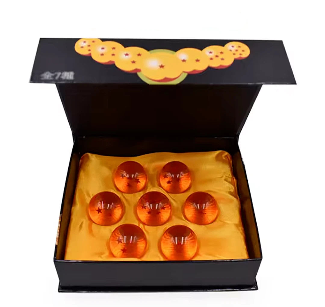 Dragon Ball Z crystal orbs collectible set with star patterns in orange red and blue colors
