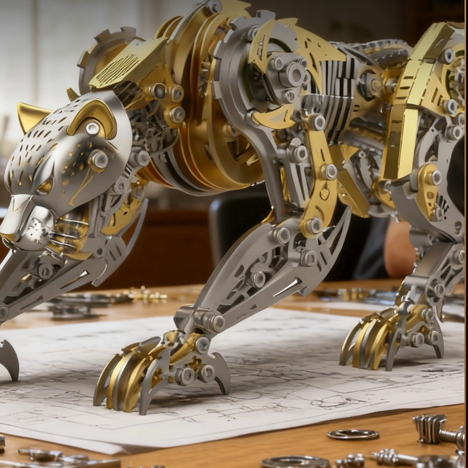 Steampunk metal mechanical leopard 3D puzzle model kit with 300 pieces for adults