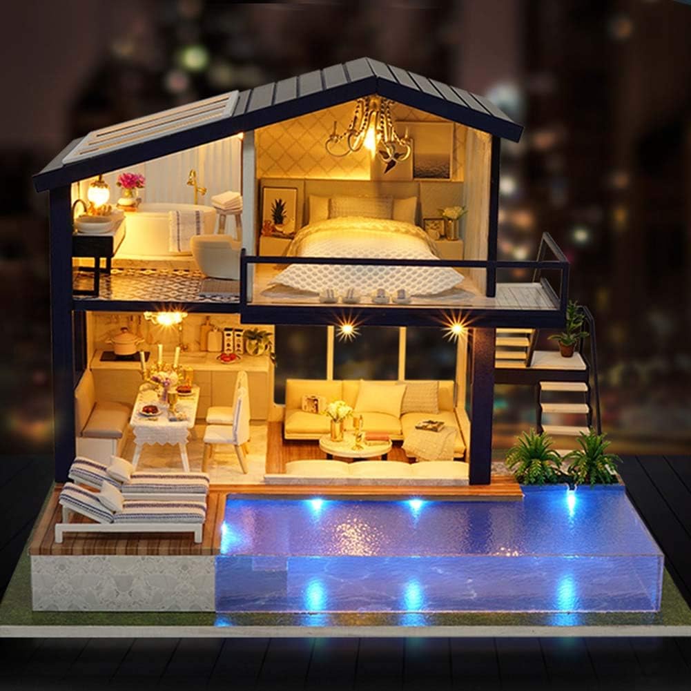 Puzzloria DIY dollhouse kit miniature apartment with LED lighting - premium craft project for adults and teens