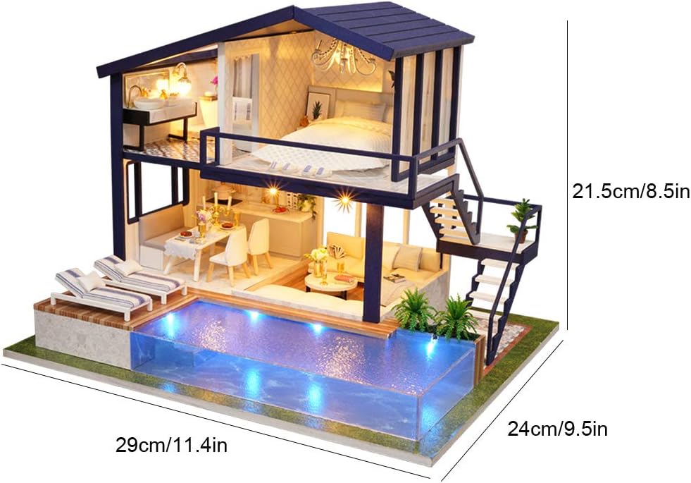 Puzzloria DIY dollhouse kit miniature apartment with LED lighting - premium craft project for adults and teens