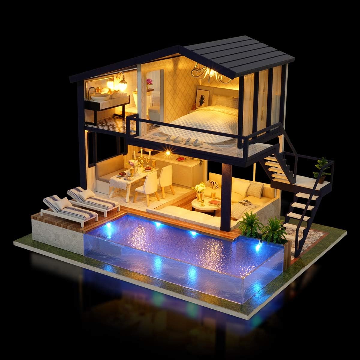 Puzzloria DIY dollhouse kit miniature apartment with LED lighting - premium craft project for adults and teens